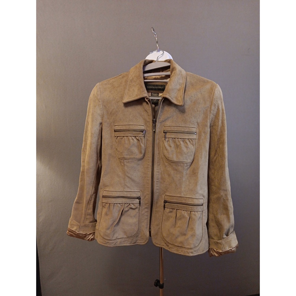 Banana Republic Sz 4 Tan Suede Leather Jacket Pockets Vintage 90s